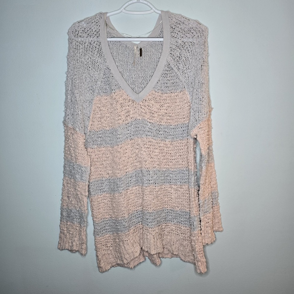 Free People Popcorn Sweater Womens M Oversized Slouchy Tunic Pink Purple